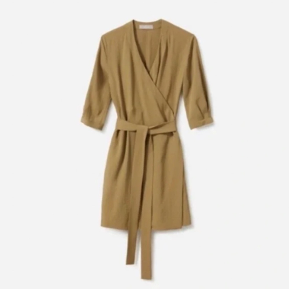 Everlane The Japanese GoWeave Wrap midi Dress olive green with Belt